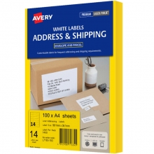 艾利（AVERY）L7163 14枚/张 快揭激光打印标签 邮寄标签 白色 A4 100张装