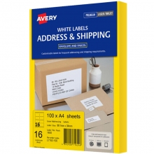 艾利（AVERY）L7162 16枚/张 快揭激光打印标签 邮寄标签 白色 A4 100张装