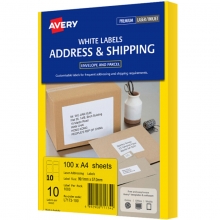 艾利（AVERY）L7173 10枚/张 快揭激光打印标签 邮寄标签 白色 A4 100张装