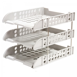 得力（deli）9217 加厚PS A4三层文件盘/文件座 灰色