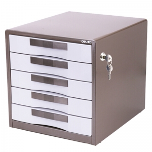 得力（deli）9702 五层带锁 金属外壳文件柜/桌面文件柜/资料柜/收纳柜 闪银棕