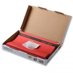 齐心（Comix）A1813 FC吊夹文件夹/快劳夹/挂快劳文件夹/快捞FC纸质夹/资料夹附索引卡带挂钩 25个装/盒 红色