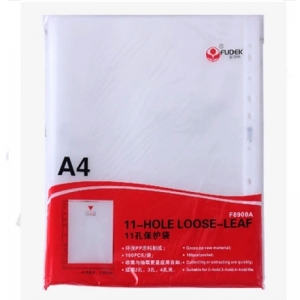 富得快（FUDEK）F8900A 厚度7C 11孔活页资料袋/A4透明文件袋/11孔袋/文件保护套 A4 100个装 透明