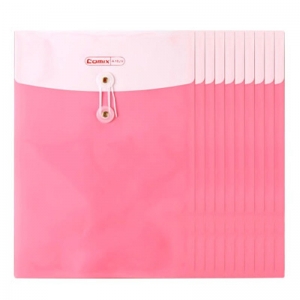 齐心（Comix）A1829 双色双袋绳扣袋/缠绳袋/档案袋 A4 透明/竖式 10个装 红色