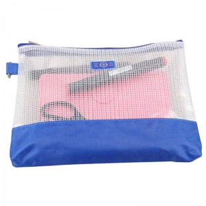 渡美（Dumei）NF-655-A5 透明纤维拉链文件袋/资料袋/底部加宽布质底 26*19*3cm 蓝色