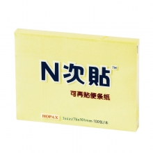 N次贴（STICKN）31009 可再贴便条纸/便利贴/百事贴/便签纸/报事贴/告事贴 76×100mm 黄色 100张/本 12本/包