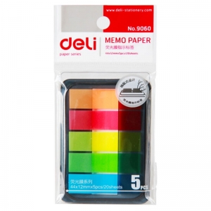 得力（deli）9060 荧光膜抽取式指示标签/便签条/便利贴/百事贴 44×12mm*5色