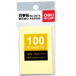 得力 （deli）9075-12 百事贴便利贴N次贴 告示贴 办公用品 76*51mm*100页 黄色 12本装