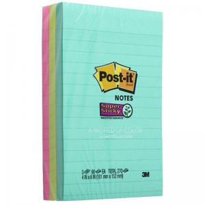 3M（3M）660-3SSMIA 狠贴系列便条纸/便利贴/告示贴 101*152mm*90页*3本 带横线 混色三本装