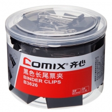 齐心（Comix）B3626 筒装2#黑色长尾票夹/燕尾夹/长尾夹/铁夹子/凤尾夹 41mm 24只/筒 装订190页