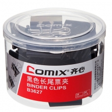 齐心（Comix）B3627 筒装3#黑色长尾票夹/燕尾夹/长尾夹/铁夹子/凤尾夹 32mm 24只/筒 装订145页