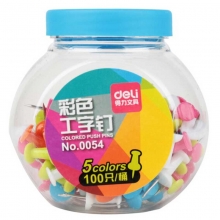得力（deli）0054 桶装彩色工字钉 混色 100只/桶