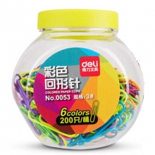 得力（deli）0053 桶装彩色回形针/曲别针 29mm 混色 200只/桶