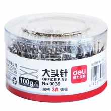 得力（deli）0039 3#镀镍大头针/直别针 27mm 100克/筒