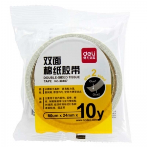 得力（deli）30407 棉纸双面胶带 24mm*10y 单卷装