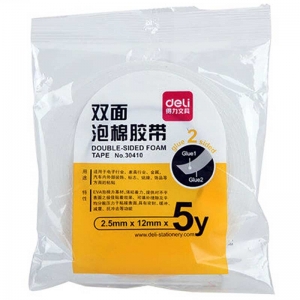 得力（deli）30410 双面泡棉胶带/双面胶带 12mm*5y*2.5mm 单卷装
