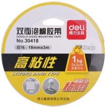 得力（deli）30418 高粘性双面泡棉胶带 18mm*3m*1mm 单卷装
