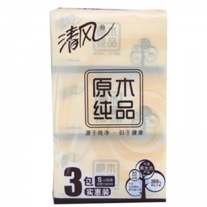 清风（APP）BR38SC 原木纯品系列面巾纸/抽纸/软抽纸巾（小）206*136mm 2层*200抽*3包/提