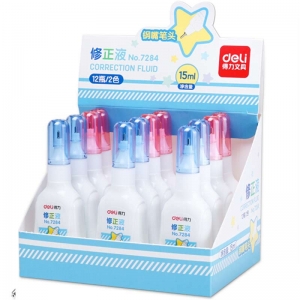 得力（deli）7284 15ml 环保修正液/涂改液/改正液 不锈钢笔头 颜色随机 12瓶装
