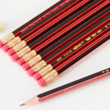 中华（GHUNG HWA）6151 HB 经典红黑抽条书写铅笔 带橡皮头 12支/盒